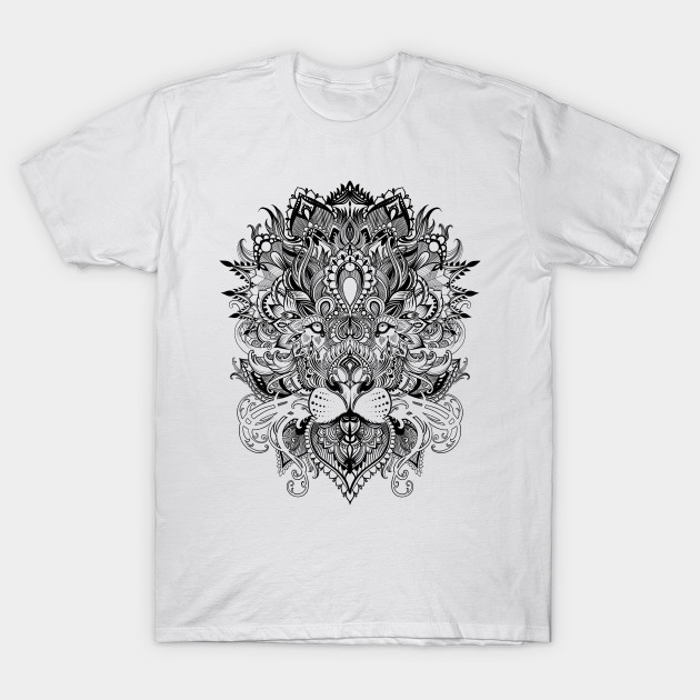 Line Drawing T Shirt : Black and white lion mandala pattern line art drawing